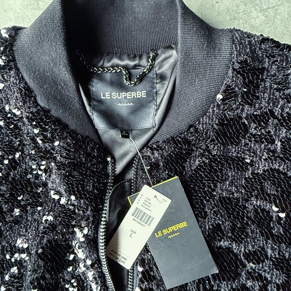 NWT - LE SUPERBE -  Grand Prix Animal Print Sequin Bomber Jacket - L - Black - Picture 6 of 8